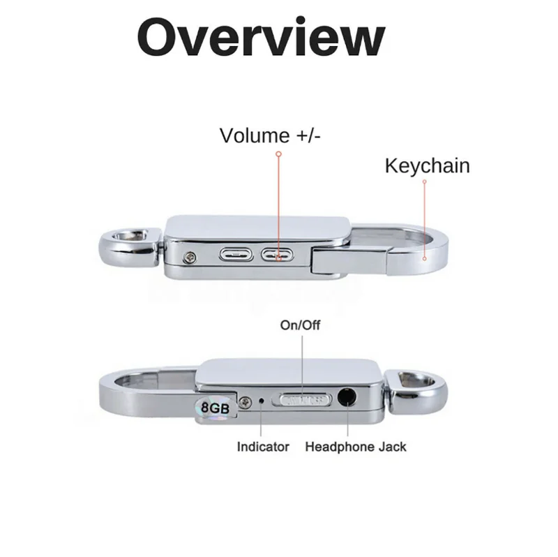 Mini Voice Recorder 128G Long Recording Keychain Sound Audio Recorder Noise Reduction One-button Recording Dictaphone MP3 Player
