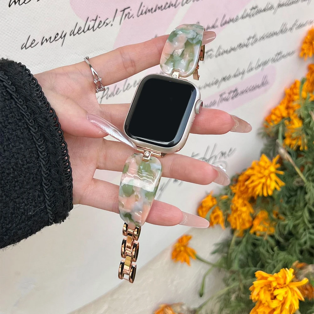 Роскошный металлический ремешок из смолы для Apple Watch 10 Band 46 мм 45 мм 41 мм 40 мм 44 мм 42 мм 49 мм Ultra 2 Женский браслет Iwatch S9 7 8 Se 6 5