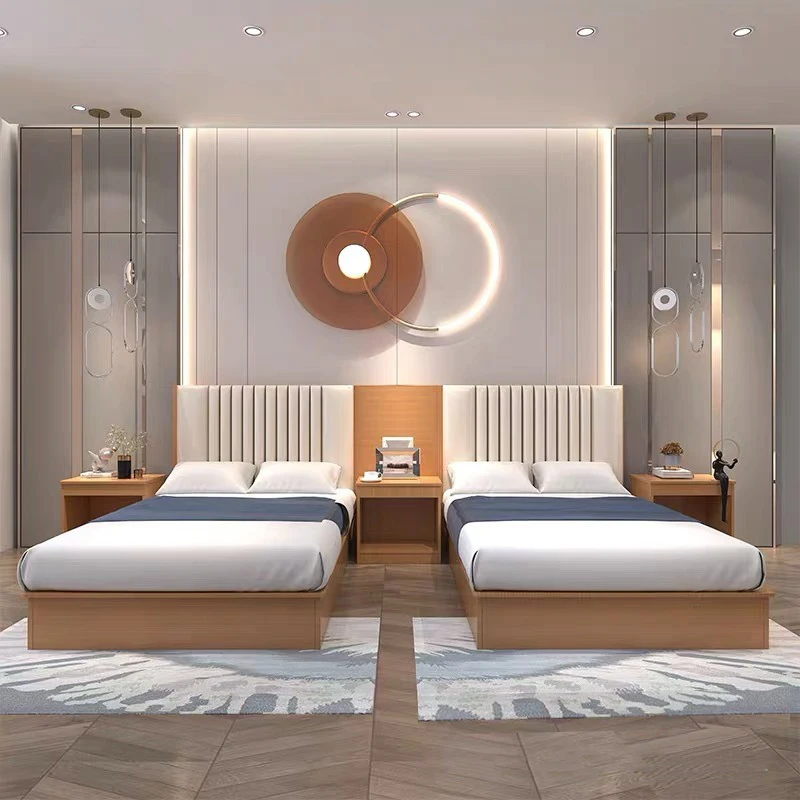 Modern Melamine Board Furniture Set Hotel Bedroom Bed Cabinet Standard Room Apartment Space Combines Comfort