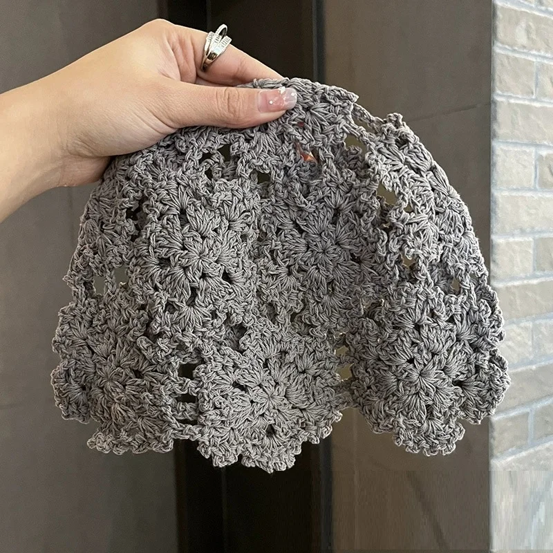 Böhmische handgewebte, ausgeschnittene Kapuzenmütze für Damen, gehäkelte Strickmütze im Ethno-Stil für Reisen und Fotos – Detail 7