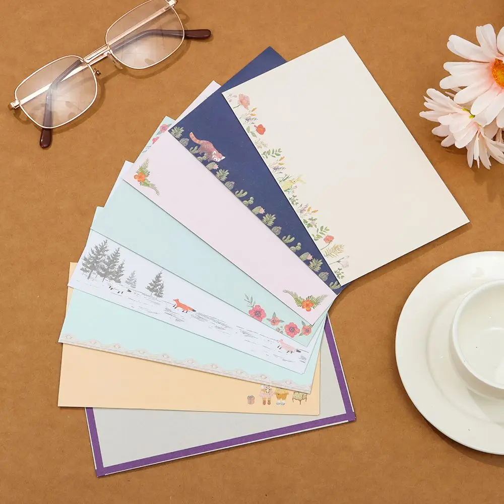 6PCS Letter Stationery Writing Paper with 3PCS Envelopes Variety Designs Cartoon Animal Flower Printing School Office Supplies
