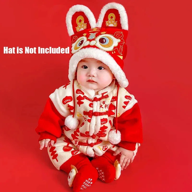 

2025НОВЫЙ плотный китайский традиционный костюм ханьфу для новорожденных, красный новогодний комбинезон с цветочным принтом, подарок на день рождения, Рождество для мальчиков