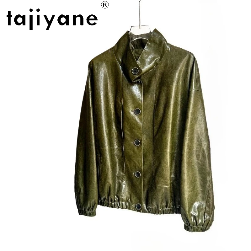 TAJIYANE 100% Top-grain Oil Wax Schapenvacht Jas Vrouw Vintage Lederen Jas Hoge Kwaliteit Herfst Kleding 2025amentosб Nayeка