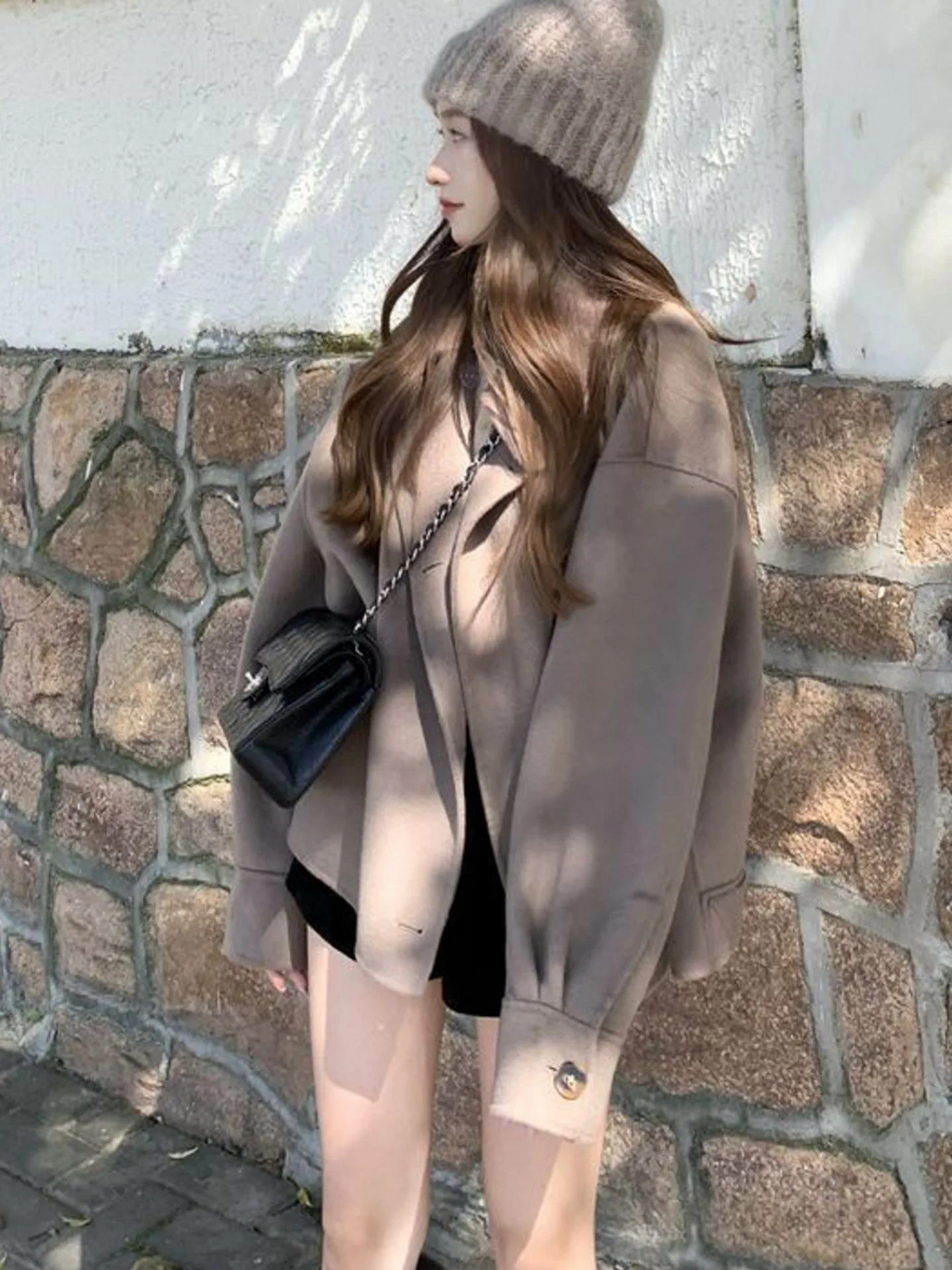 

Ladies' Thiened ort Woolen Coat 2025 Autumn Winter New Sle Korean Sle School Sle Faionable And Sli Slimming B...