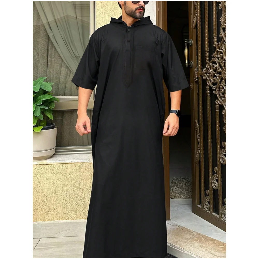 

Традиционный мусульманский мужской длинный халат, высококачественный модный элегантный однотонный халат в стиле ретро, повседневный свободный мужской длинный халат Eid al Fitr