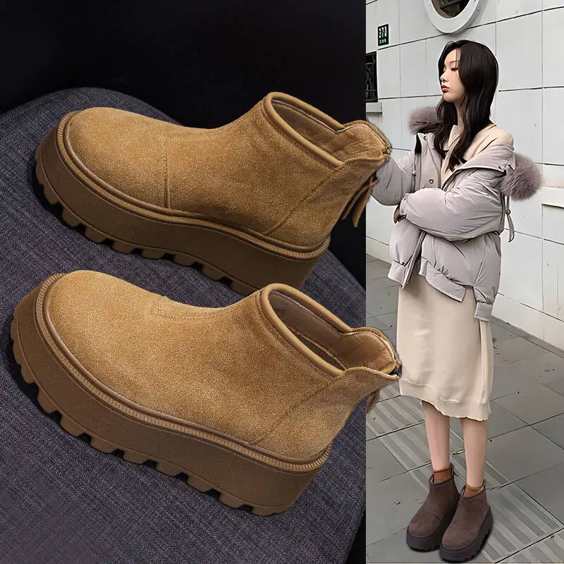 

Women's 2025 Winter Casual Fashion Versatile Low-top Thick-soled Thick Velvet Warm Short Rear Zipper Women's Snow Boots 8.5cm
