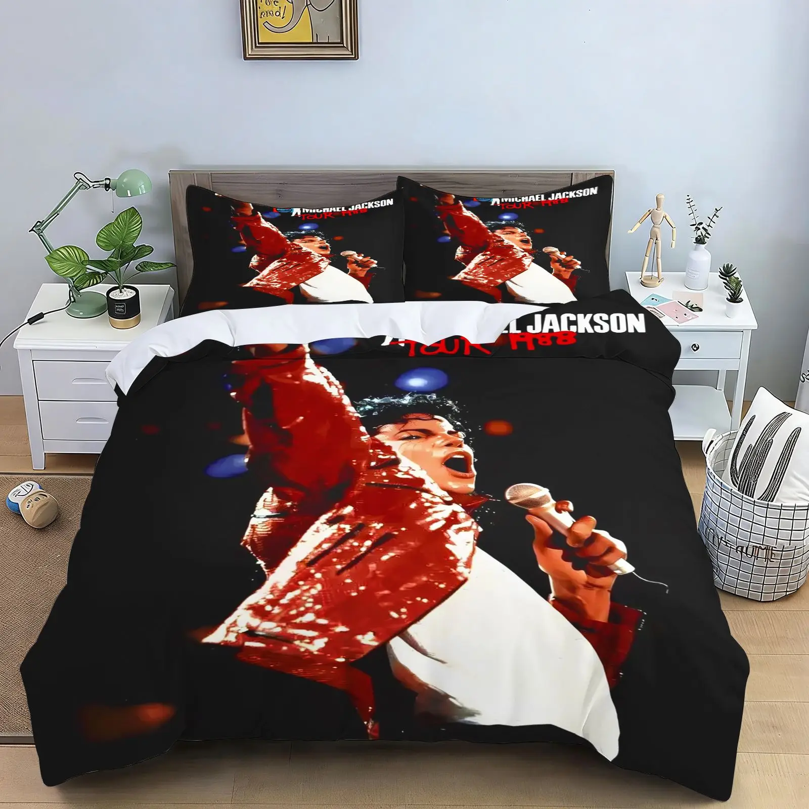 Michael Jackson Black White Stage Print Bedding Set Pop King Duvet Cover Pillowcase Retro Singer Bedroom Bed Linen