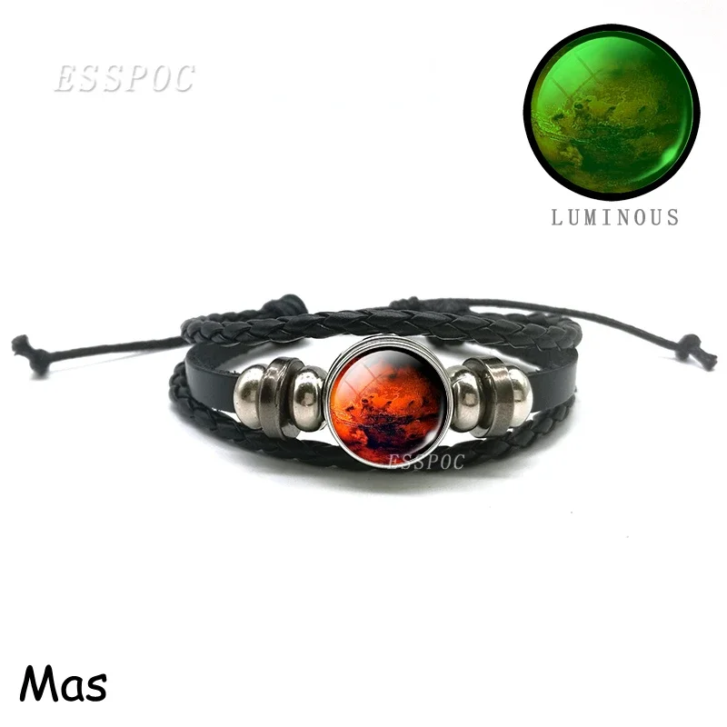 Luminous Earth Moon Solar Eclipse Black Leather Bracelet Glowing Jewelry Bracelets Universe Sun Jupiter Bracelets Gifts