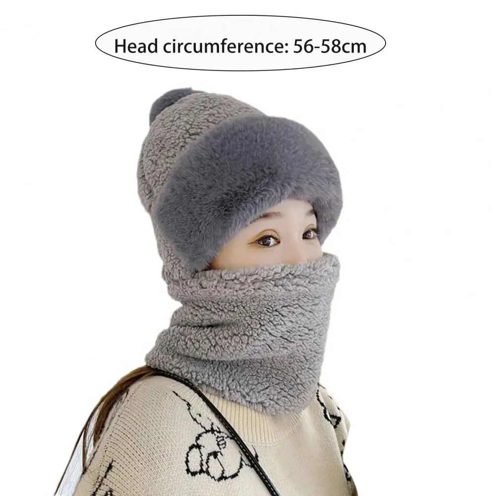 Women Winter Hat With Integrated Scarf Thick Plush Warm Windproof Full Protection Outdoor Cycling Travel Cold Weather Cap