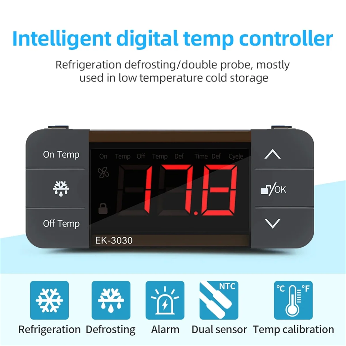 Cyfrowy regulator temperatury 220V chłodny przełącznik ciepła lodówka chłodnicza rozmrażania termostat czujnik (EK-3010)