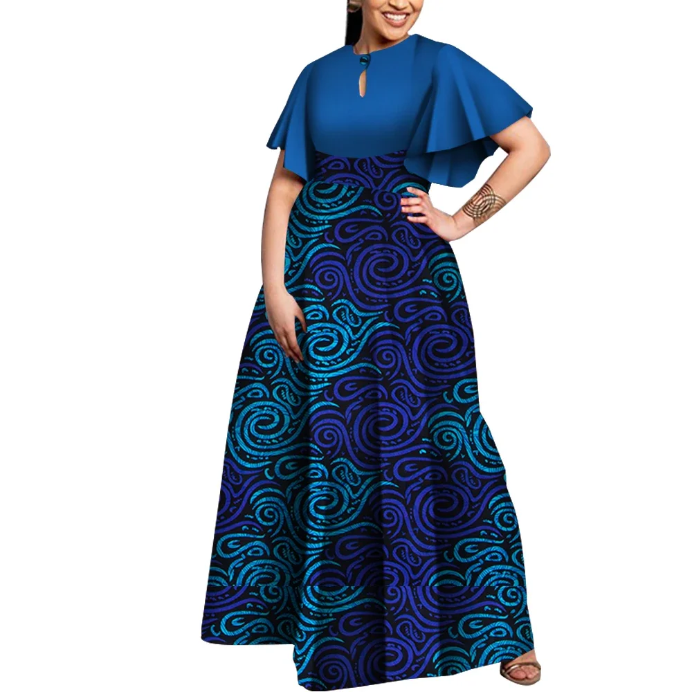 Maxi Afrikanisches Kleid für Frauen Plus Größe Anmutige Flare Hülse Ankara Wachs Druck Party Kleid Afrikanische Print Kleider für Frauen WY5564