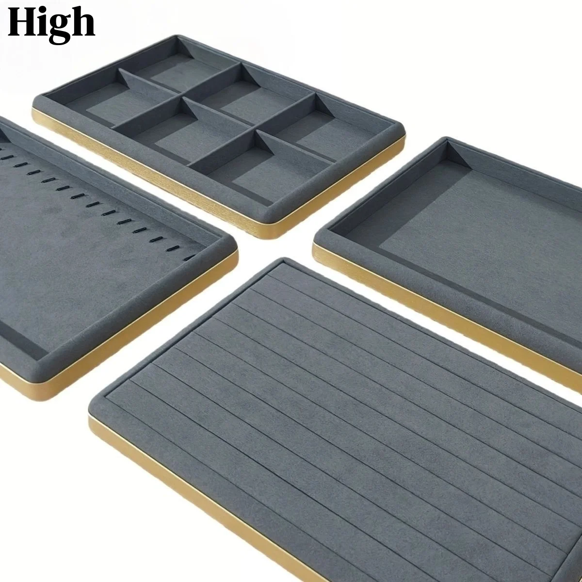 

Gray Suede Jewelry Display Tray, Multi-Slot Ring Necklace Organizer, Luxury Velvet Storage Box for Countertop Display