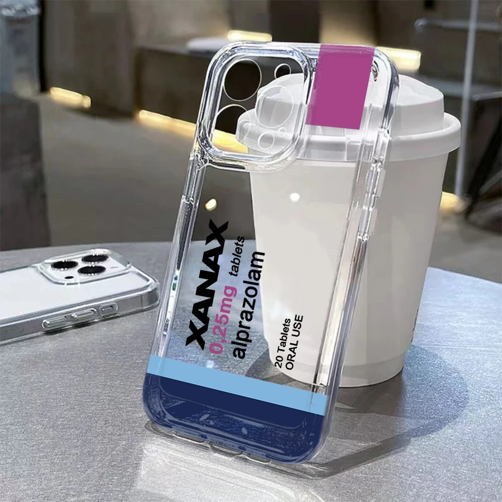 

Cool X-XANAX Chill Pill Phone Case For iPhone 17 16 15 11 12 14 13 Pro Max Mini X XS XR 7 Plus 17E Shockproof Transparent Cover