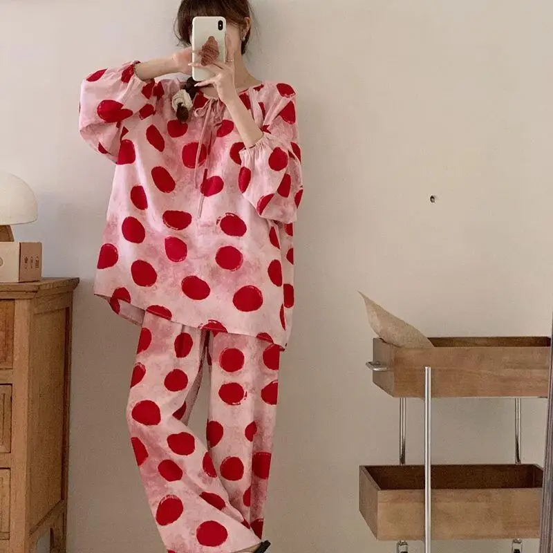 나비 무늬 면 여성 파자마 세트 여성용 따뜻한 겨울 파자마 패셔너블 홈웨어 파자마 귀엽고 부드러운 파자마 세트