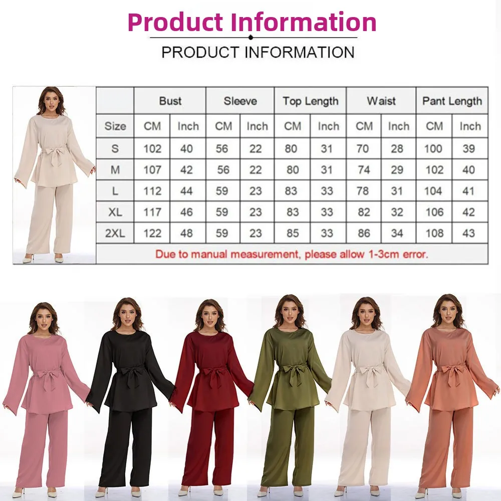 Grote maat moslimvrouwen Dr-set met riem Tweedelige zomercollectie Etnische Faion Chinese oorsprong