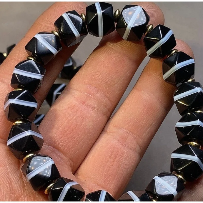 Sardonyx Black Agate Bracelet Octagonal Beads Wholesale and Retail