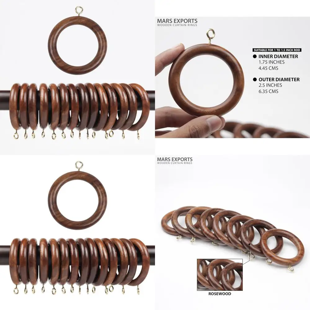 

Set of 100 2.5 Wooden Curtain Rings for 1.5 Rod, 1.75 Inner Diameter, Natural Rosewood Finish