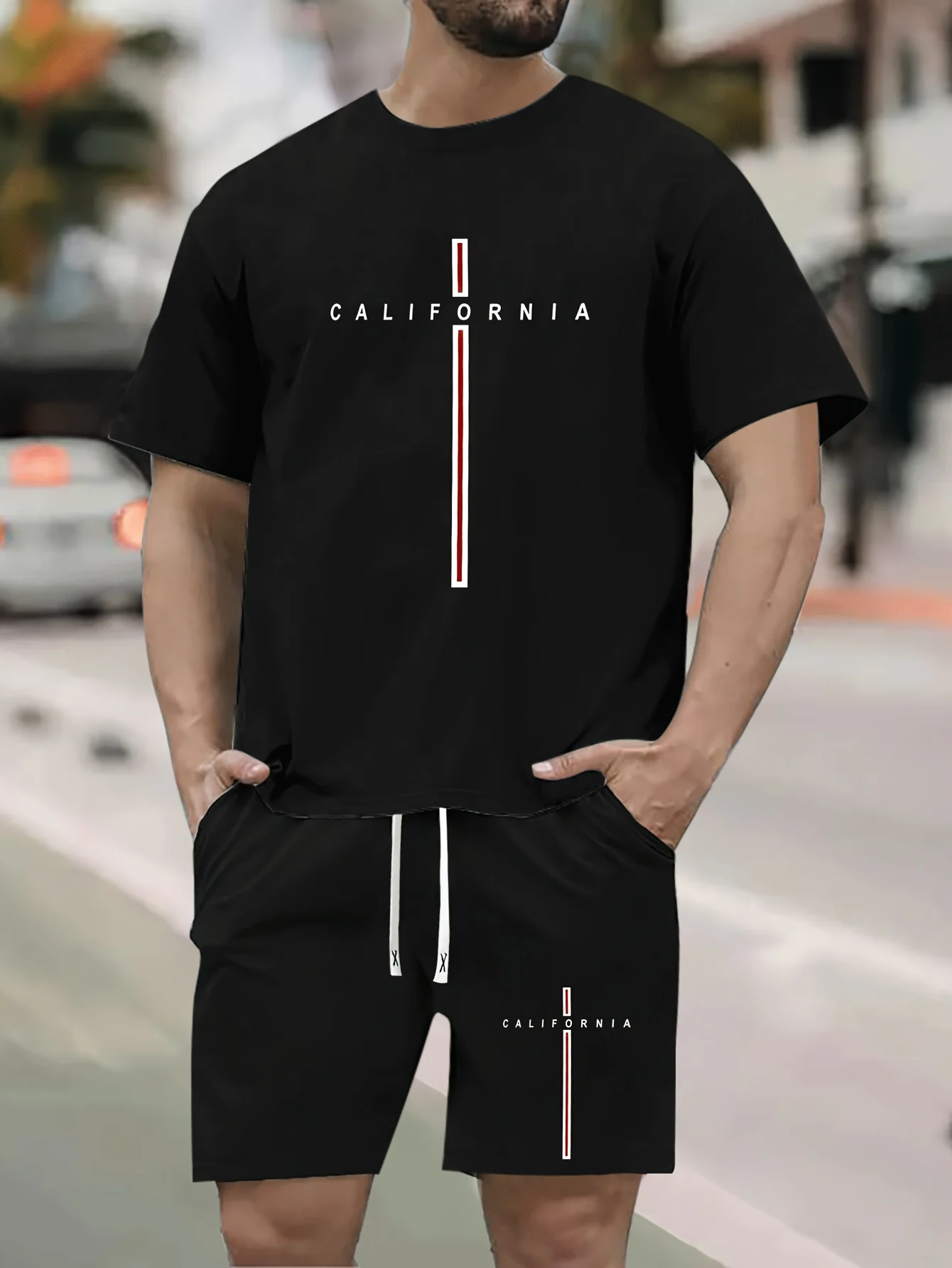 Abito da uomo con stampa lettera California due pantaloncini Casual e comodi a maniche corte tuta sportiva All-in-one di tendenza estiva