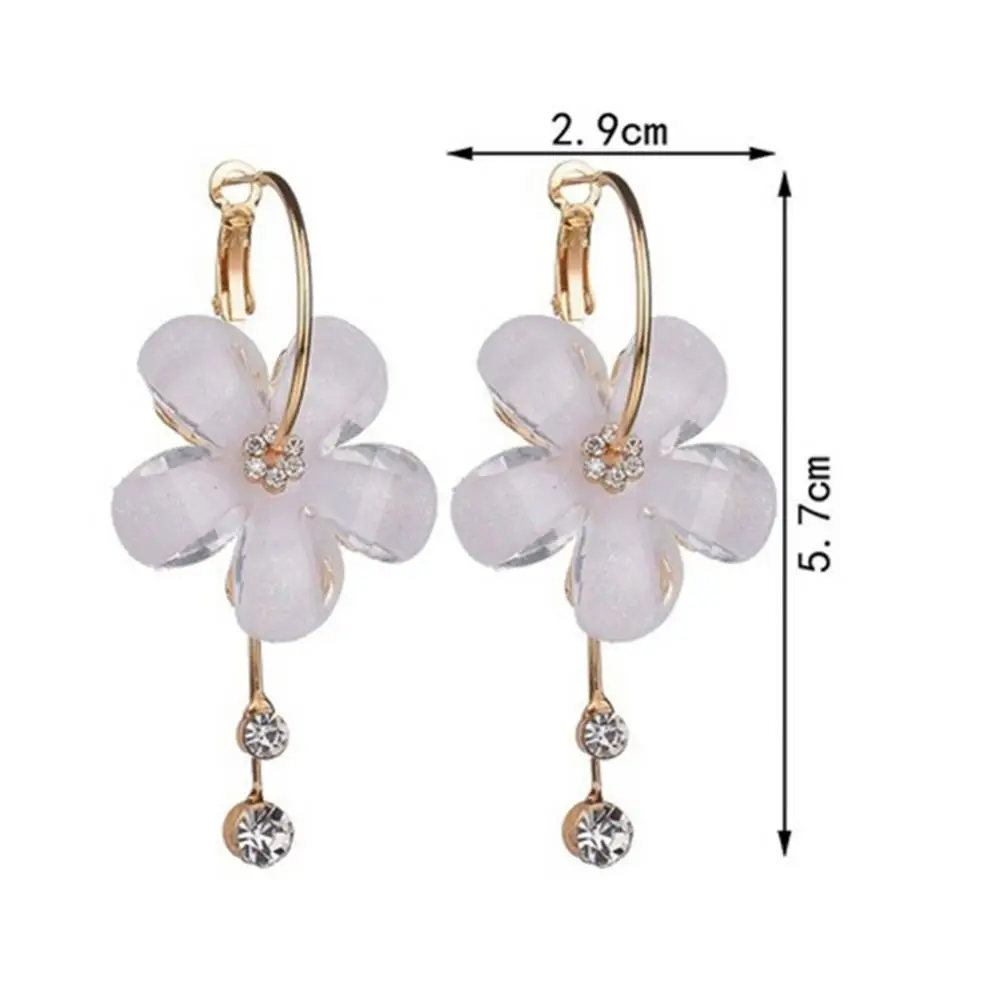 Elegant Rhinestone Flower Long Tassel Pendant Earrings Jewelry Drop Earrings Dangle Earrings for Women 2023 Ear Clips