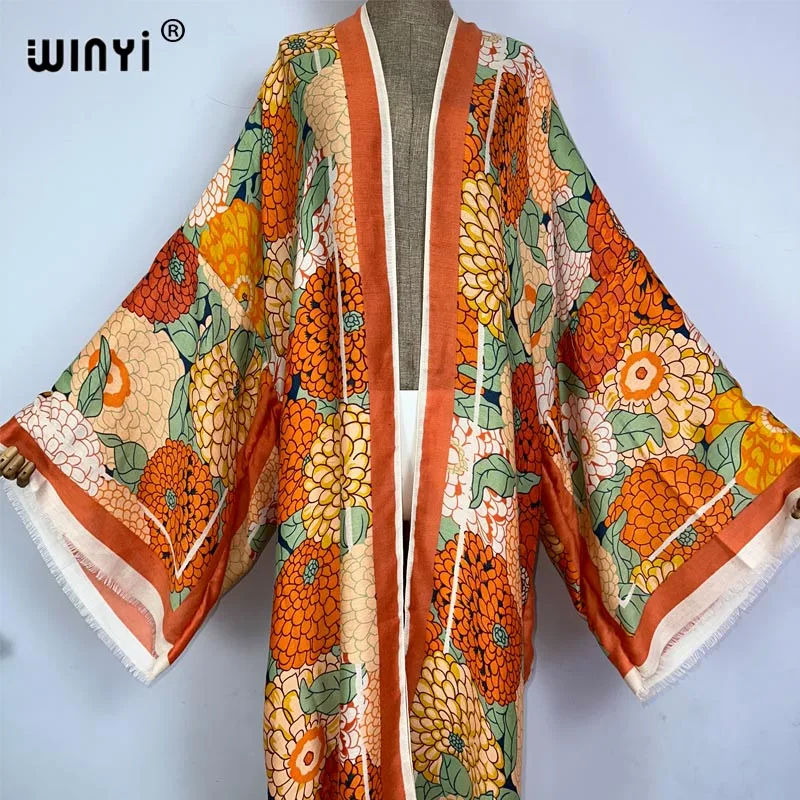 WINYI-Kimono à manches longues imprimé bohème pour femme, cover-up élégant, cardigan sexy, maillot de bain, vêtements éducatifs, 138 playa, plage, été, 2023