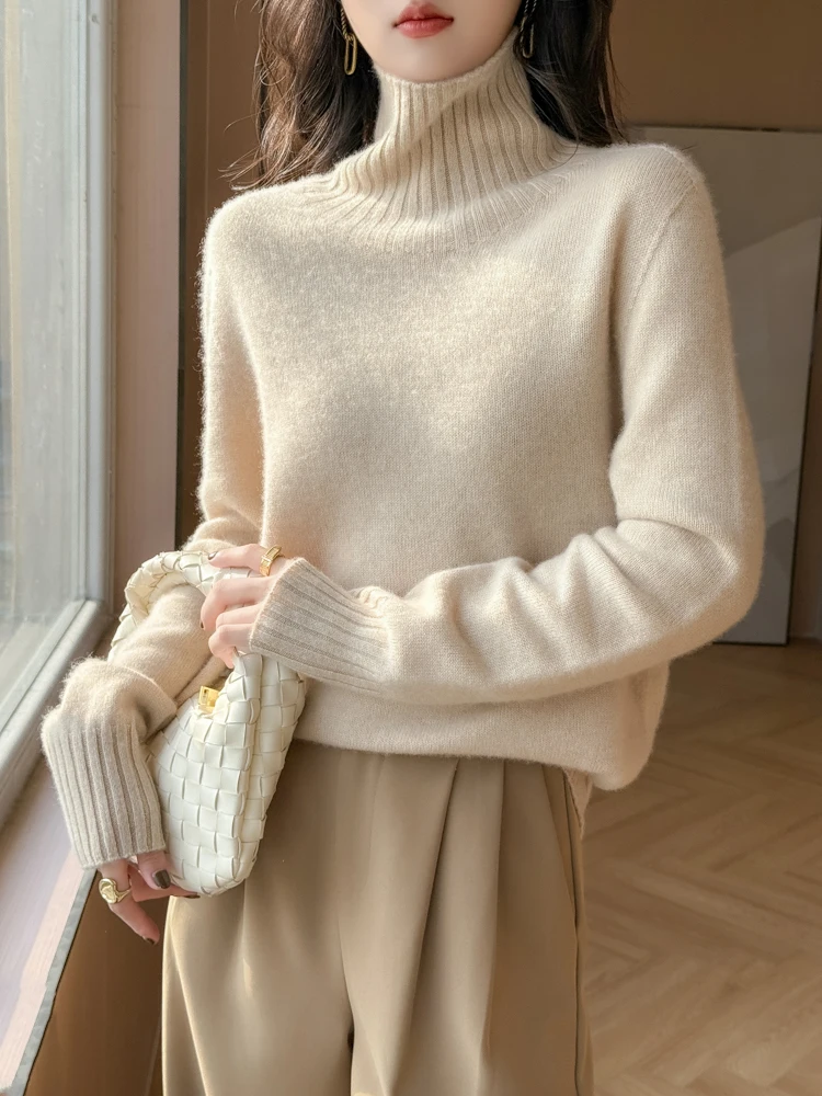 

TLOML Women's Turtleneck Sweater 100% Merino Wool Autumn Winter Basic Pullover Long Sleeves Cashmere Knitted Jumper Female Tops