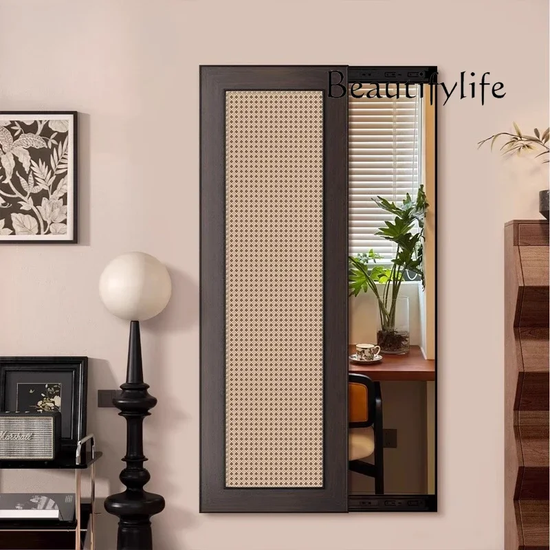 PX Bamboo Weaving Antique Mirror Can Be Blocked And Closed Hidden Push-pull Full-body Mirror Invisible Full-length Mirror