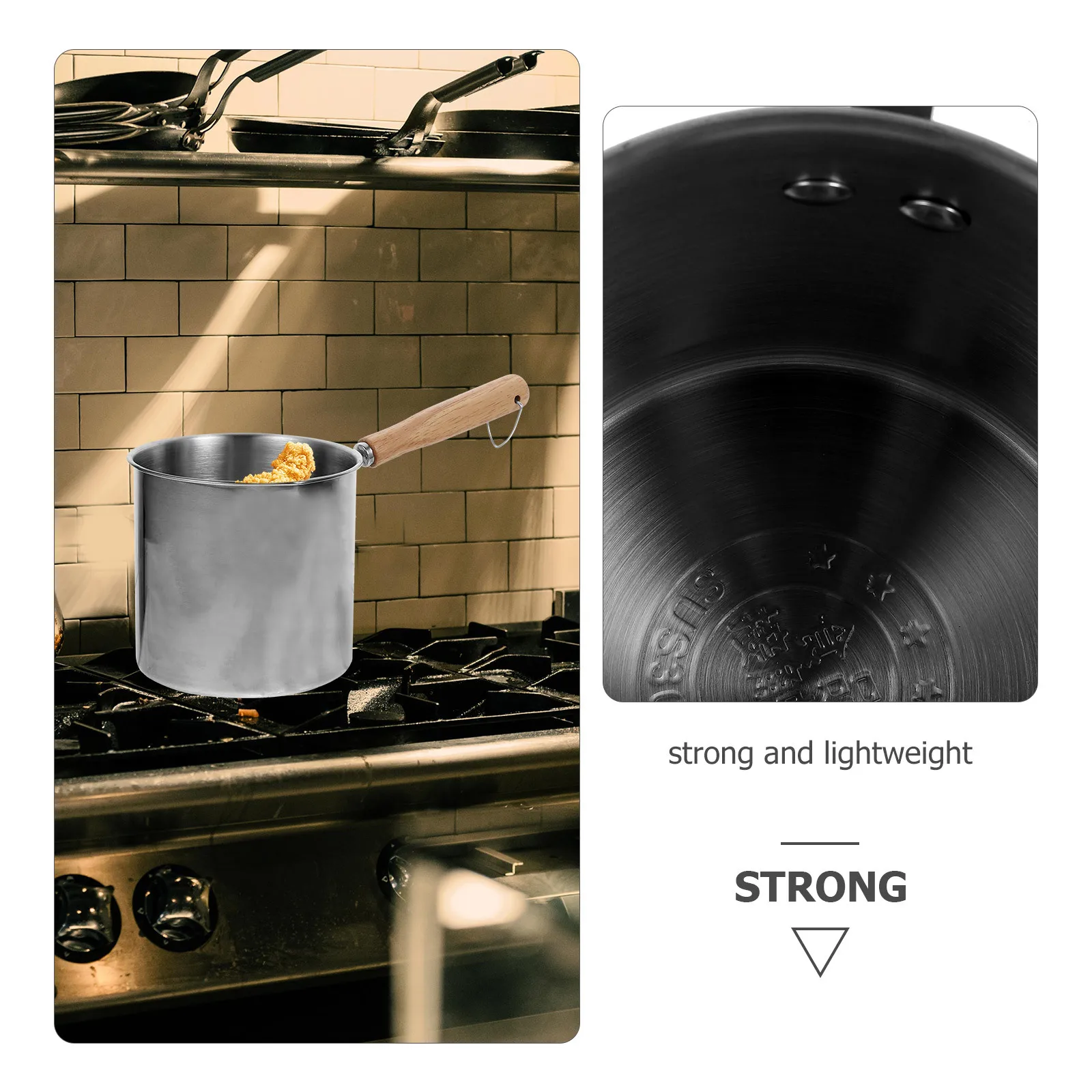 

1 Set Stainless Steel Household Cookware Kitchen Milk Fry Food Pot Long Handle Scald Resistant Mini Small Fryers Frying Pan Oil