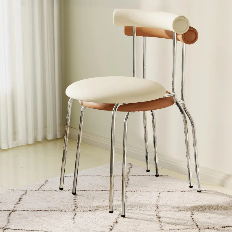 Mid-Century Vintage Iron Dining Chair Vanity Stool with Backrest Compact Makeup Bench Apartment Bedroom Table Accent Seat