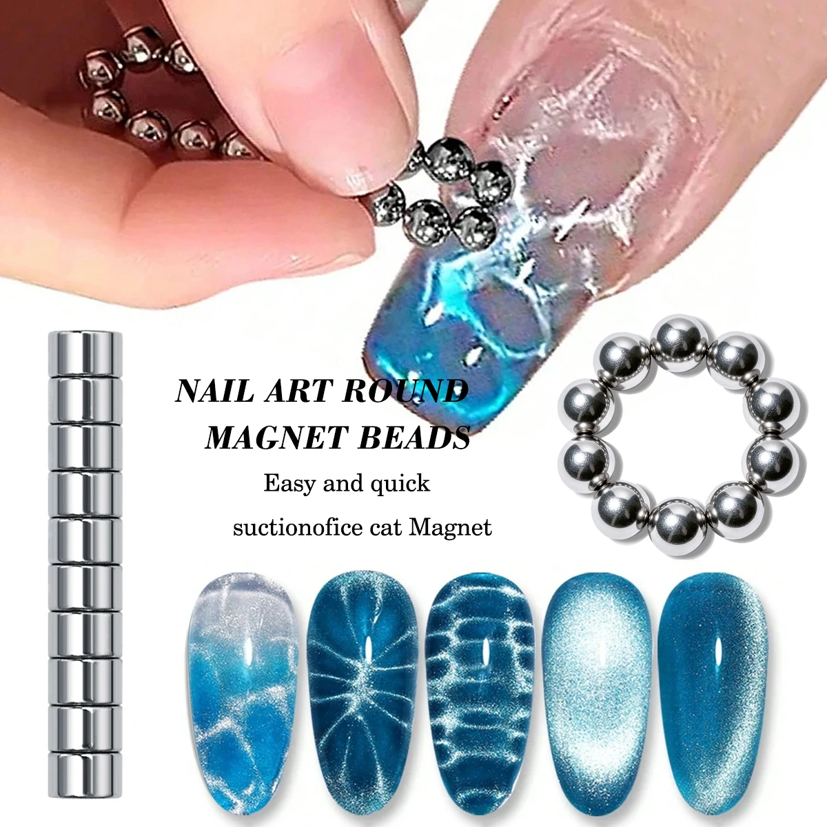 10/20pc Round Magnetic Beads Snowflake Water Wave Nail Art Magnets Detachable Cylinder Magnets DIY Nail Design Shiny Effect Tool