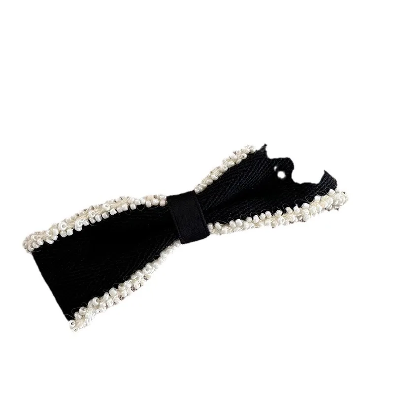 South Korea Hair Accessories Top Clip High-Grade Beaded Edge Graceful Bow Hairpin Spring Clip Dongdaemun Hairpin Headdress