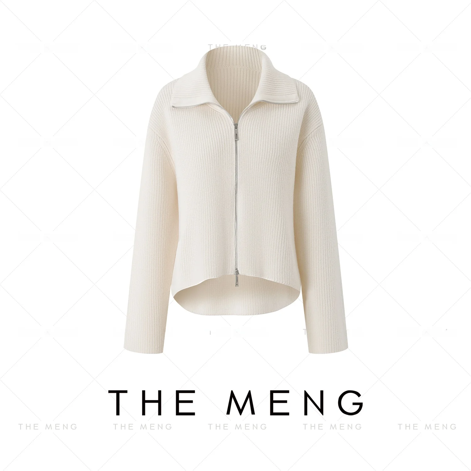 

the Meng Premium Merino Wool Silk mat Zipper Knitted Open Cardigan Women Winter Long Sve Regular Fit Pure Color Com...