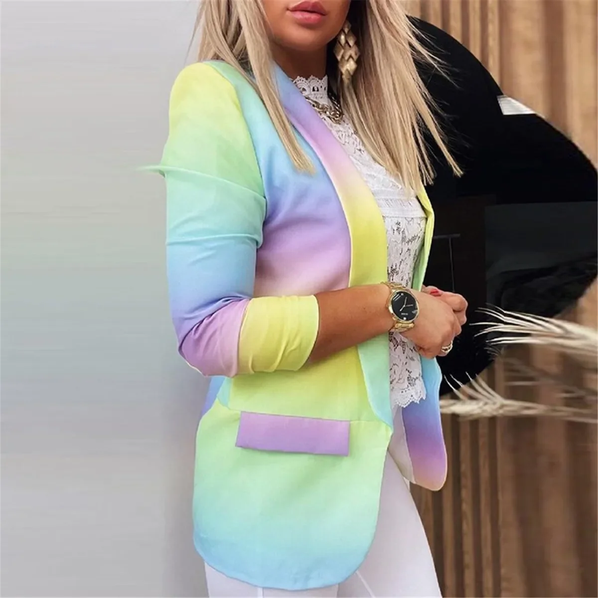 2022 New  Women Fashion Casual Suits Spring Autumn All-match Women Blazers Jackets Splice Print Long-Sleeve Women Suit Coat Lady