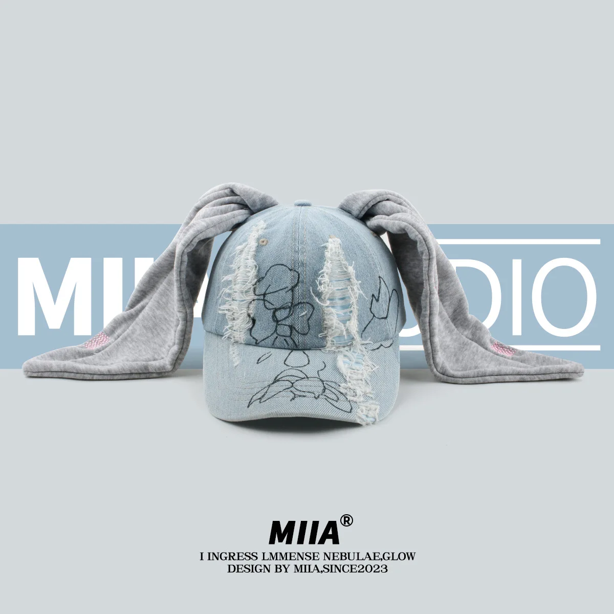 New Long Rabbit Ear Hat Y2K Style Blue Denim Baseball Caps Fashion