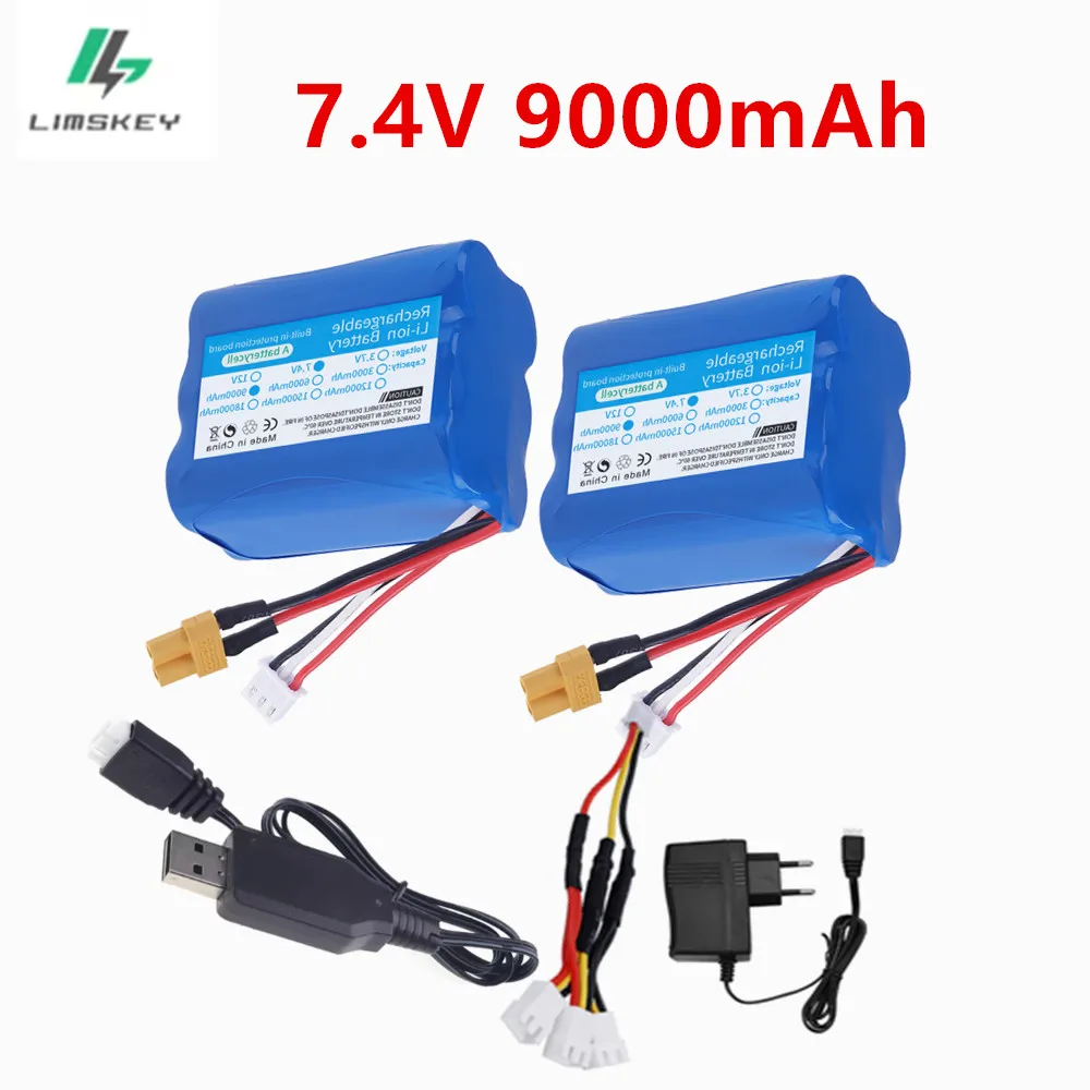 

18650 Li-ion Battery 7.4V 9000mAh XT30 plug/USB for HUINA 580 550 582 583 1580 1583 1580-005 RC toys cars accessorytor