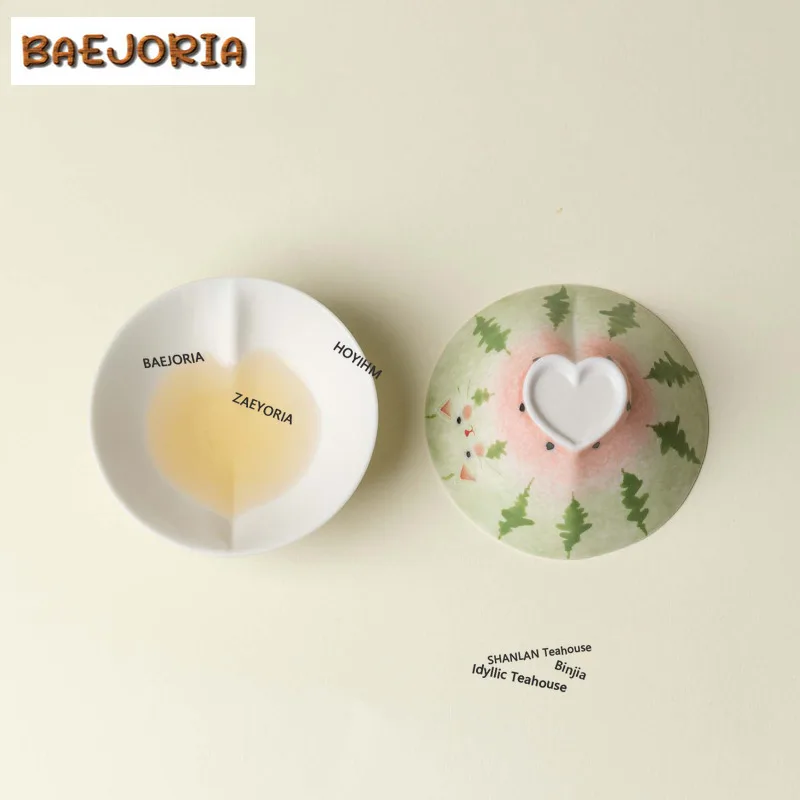 BAEJORIA 60ml Creative Cat And Watermelon Heart Teacup Luxury Tea Bowl Jug Tea-tasting Smelling Cup Jianzhan Master Cups For Tea