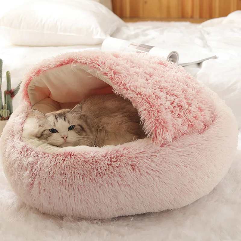 Winter Soft Long Plush Pet Bed Cat Warm Basket Sleep Bag Nest Kennel for Small Dog Keep Sleeping Cover