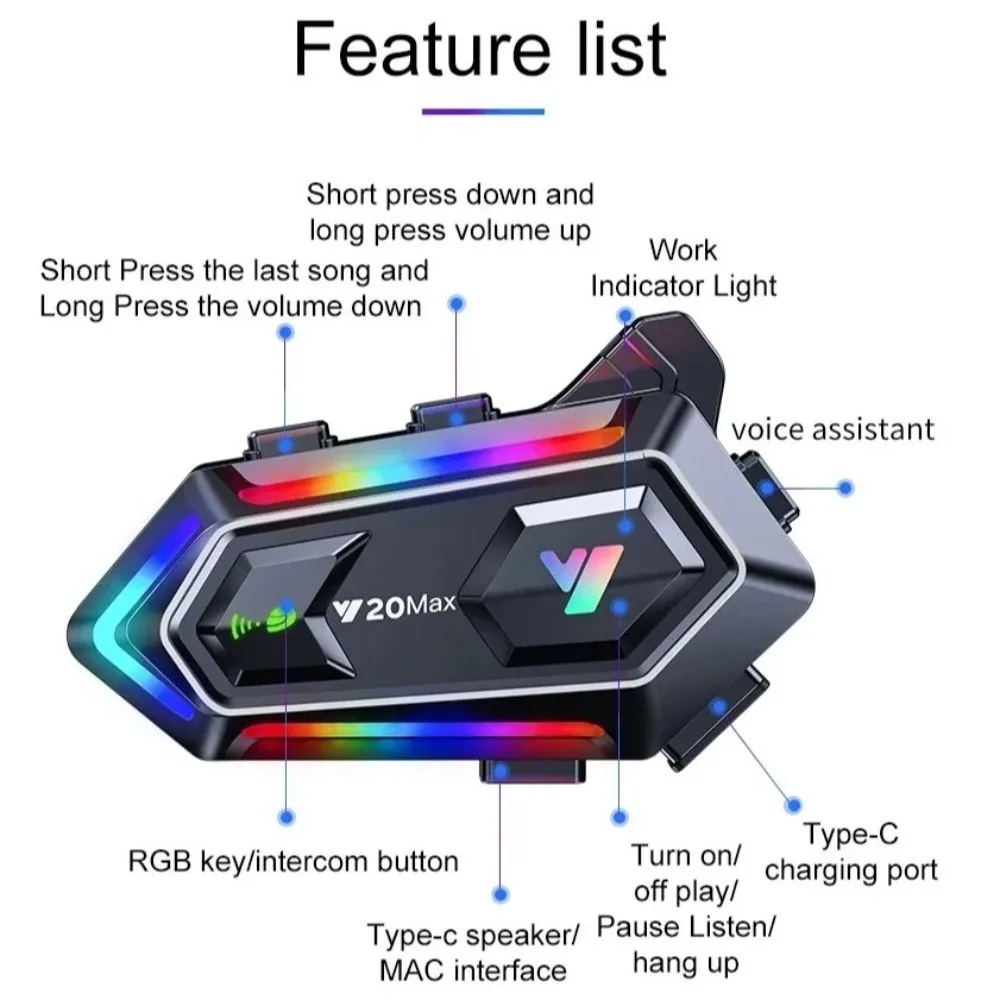 1 قطعة RGB الملونة خلط خوذة دراجة نارية مكبرات الصوت 300 متر بلوتوث 5.3 خوذة سماعة الإجابة التلقائية حر اليدين