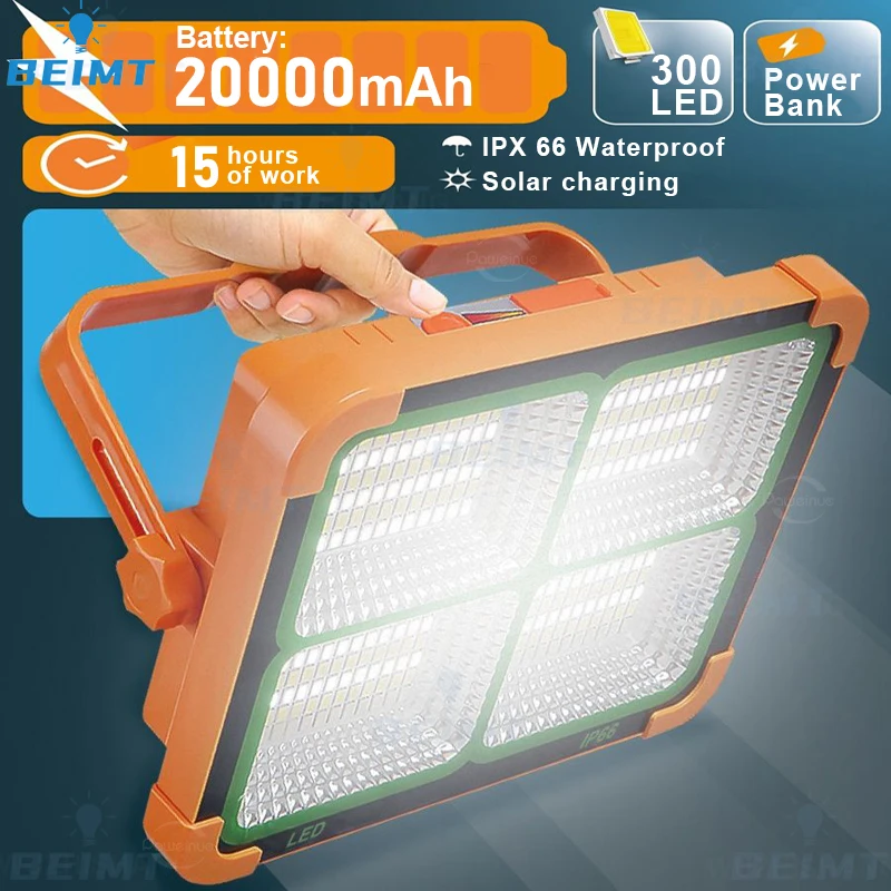 Impermeável LED Camping Light, Outdoor LED Solar Light, Lanterna portátil de emergência, luz noturna, 4 modos, 10000lm, IP66