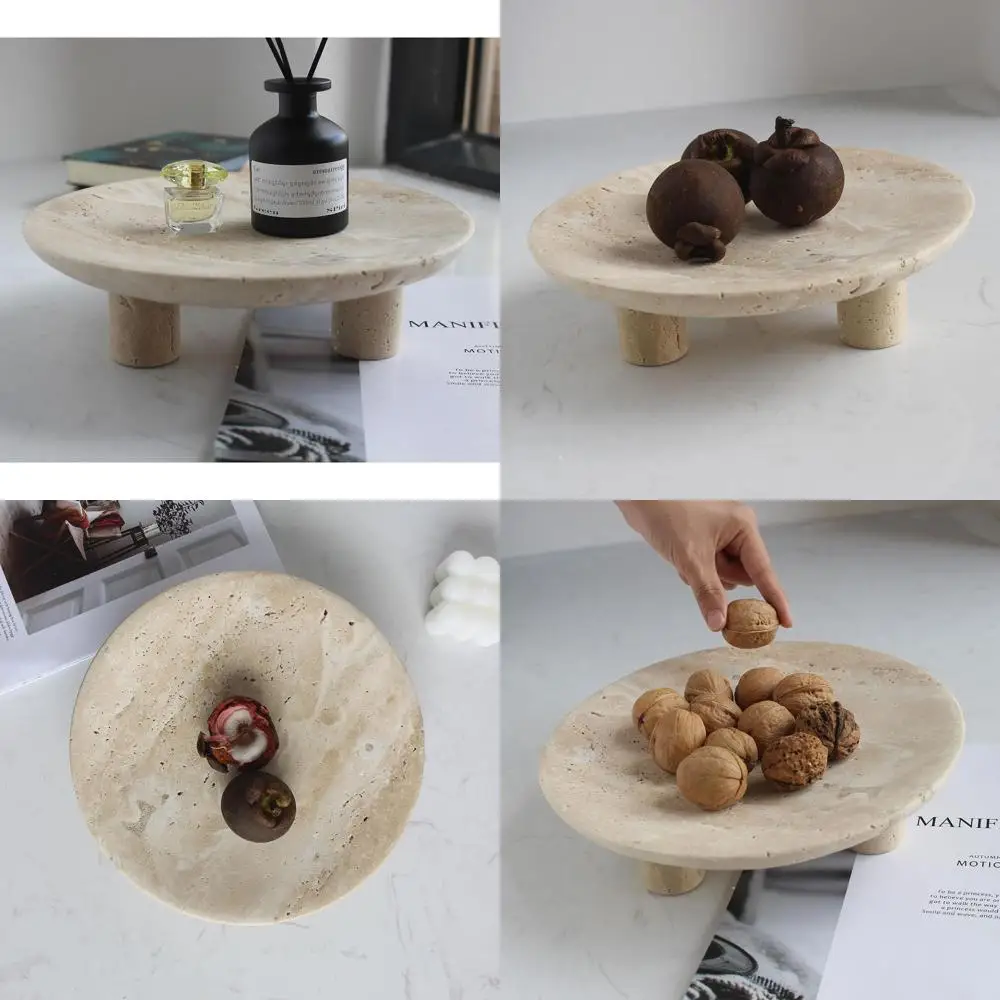 

10 Large Travertine Fruit Bowl, Modern 3-Leg Serving Plate, Decorative Home Bowl, Key Bowl for Entryway