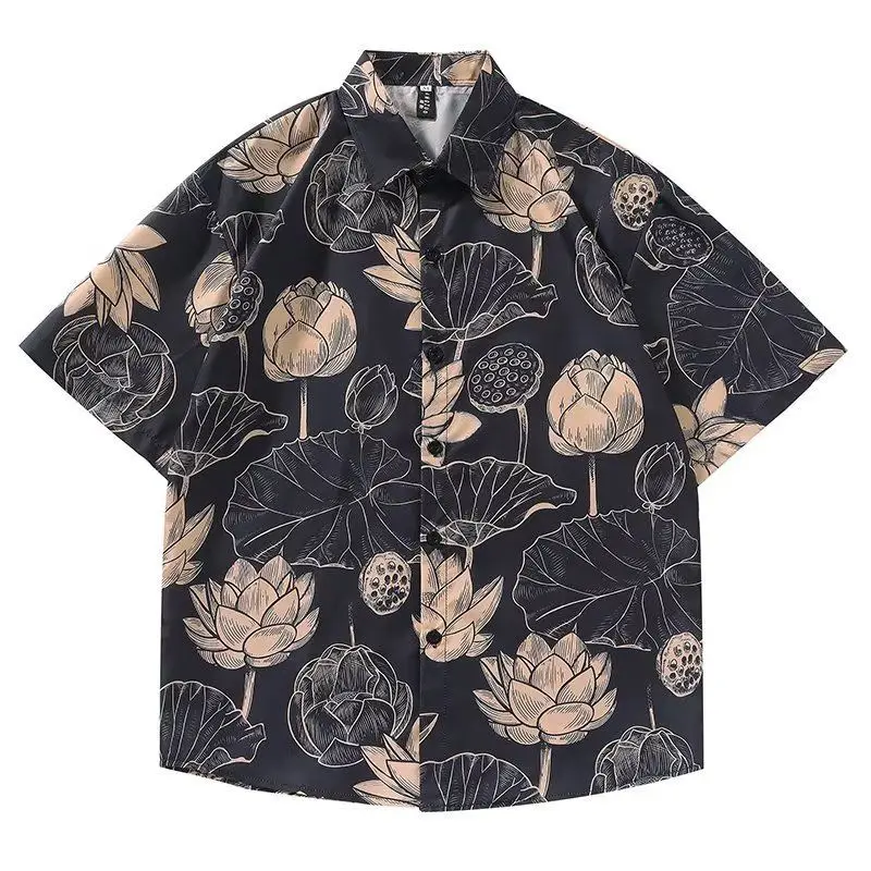 

Мужская рубашка из ледяного шелка с цветочным принтом, очень большого размера, для полных мужчин, в гавайском стиле, премиум-класса, свободного кроя