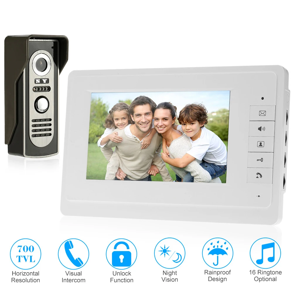 

SYSD Intercom Doorbell 7 inch Monitor Wired Video Door Phone with Night Vision Metal Camera Unlock