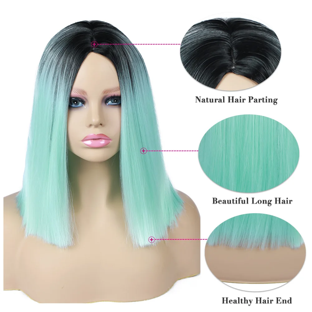 women's wigs,color,middle part,gradient,shoulder-length hair,dyed chemical fiber,straight hair,one-size-fits-all wig head cover