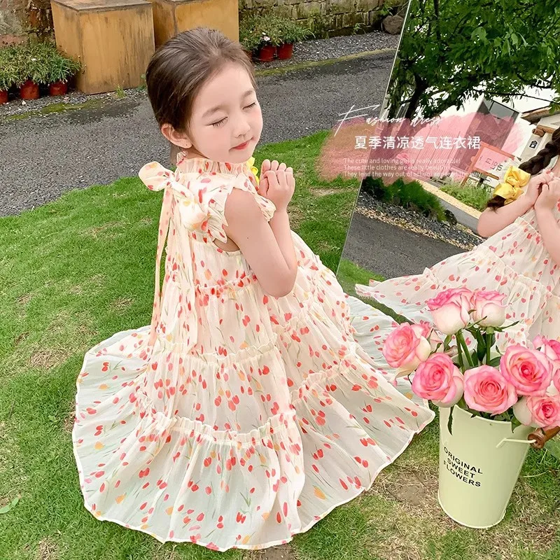 New Summer Princess Dress For Girls Full Print Little Flower Girls Dress Children Birthday Present