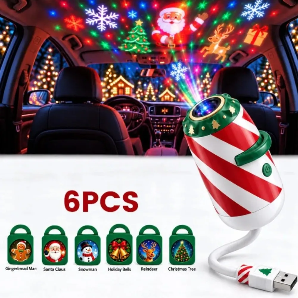Rotatable Projection Christmas Car Projector Light Pattern Slides Christmas Pattern Slides Projection Lamp Candy Cane