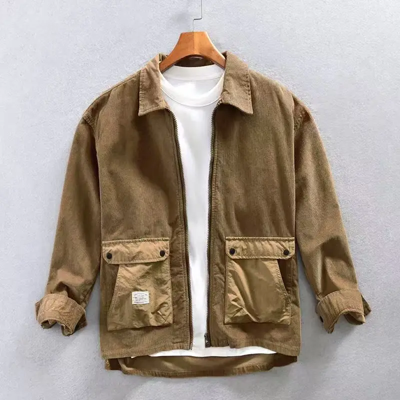 

2025 Autumn/Winter New European and American Retro Corduroy Men's Long Sleeve Shirt Simple, Loose, Versatile, Thick Style