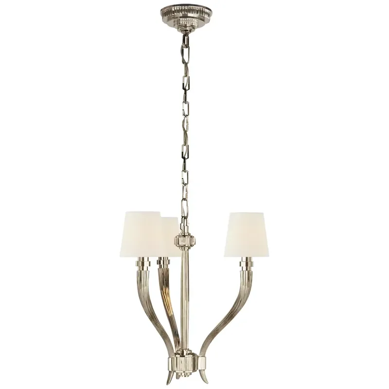 17.5 Inch Vintage American Brass Chandelier with White Lampshade for Living Room Dining Room Bedroom Kitchen and Foyer