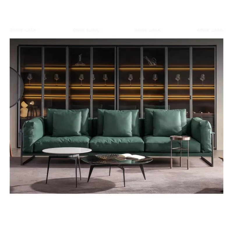 combinação de sofá de couro moderno primeira camada de couro pequeno apartamento