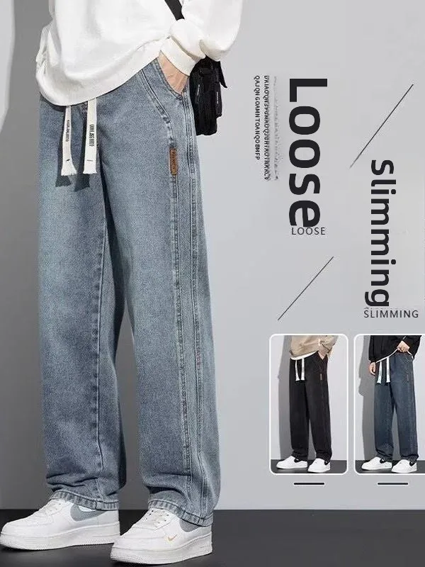 

Мужская повседневная американская рабочая одежда High Street, длинные джинсы, широкие свободные прямые хлопковые джинсовые брюки, молодежные всесезонные брюки