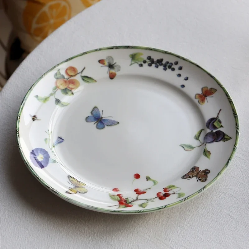 Pastoral style berry butterfly 8-inch breakfast plate cup Western-style dessert plate home dish plate glaze