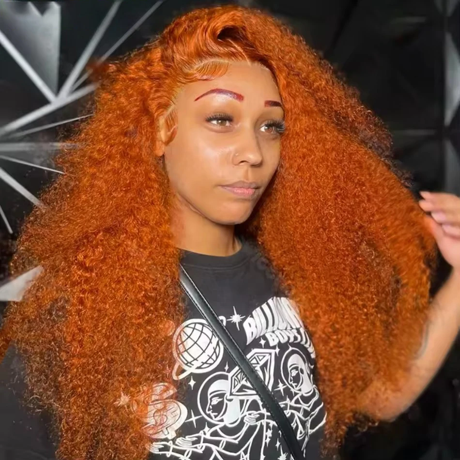 

40 Inch Orange Ginger Deep Wave 13x6 Hd Lace Front Human Hair Wig 250 Density Curly HD Lace Preplucking Brazilian Human Hair Wig